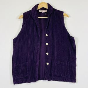 Nomadic Traders Eggplant Purple Button Stripe Chenille Sweater Vest Womens Small